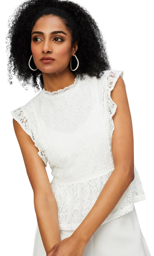 Max Women Lace Peplum Top (RIF16IVORY)_XXL
