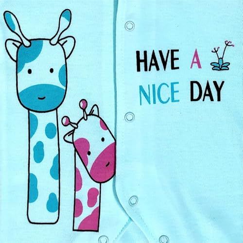 MOONCHARM Cute cat printed round neck front open romper with for baby boy and girls which is made with soft pure hosiery cotton pack of 1 Blue Colour