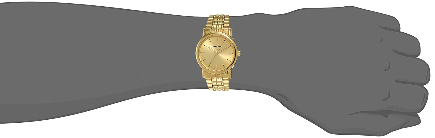 Sonata Quartz Gold Dial Gold Stainless Steel Strap Watch For Men - NP7987YM06W