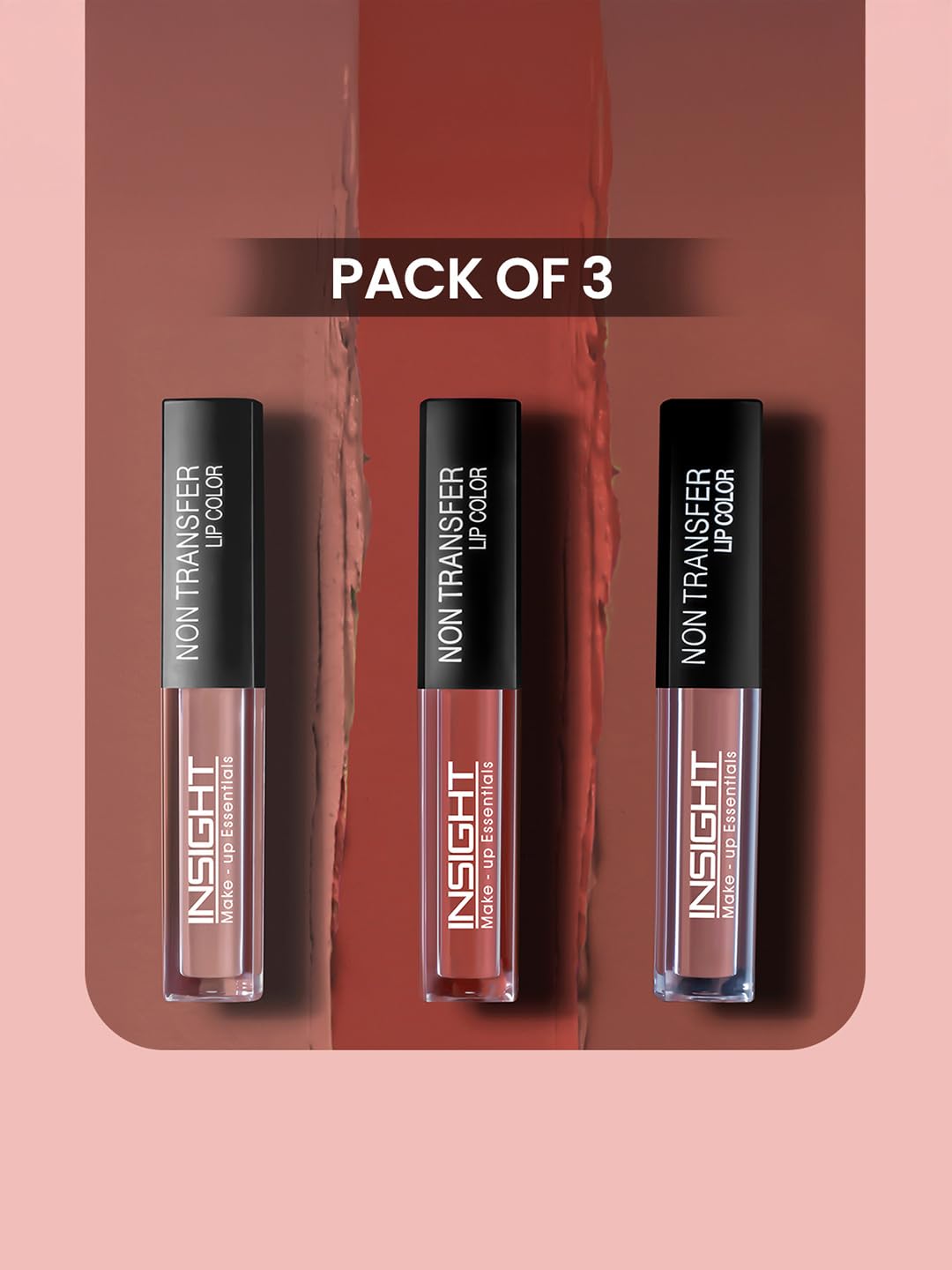 INSIGHT Non Transfer Liquid Lipstick Kit - Nudes (Pack of 3) | Waterproof | Matte Finish | Transfer & Smudge Proof | Lightweight | 12 Hr Wear| Highly Pigmented 12 g