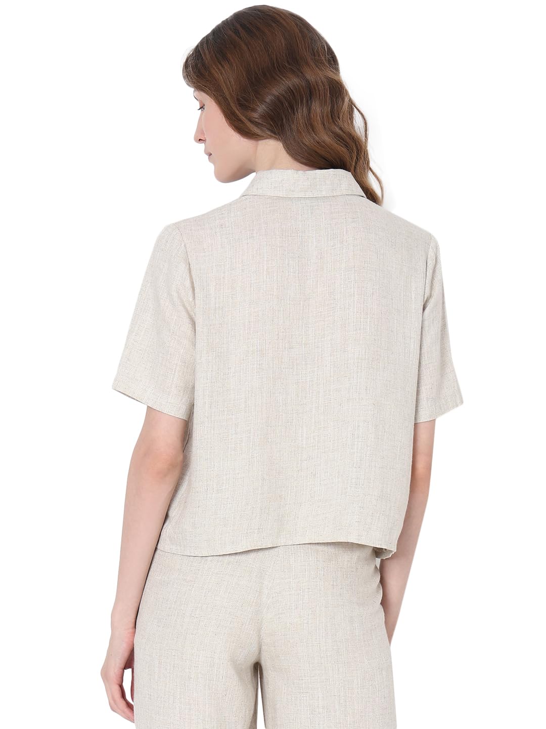 VERO MODA Women Solid Beige Viscose Regular Fit Shirt