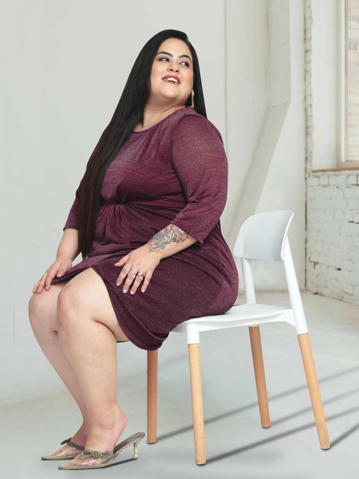 wild U Women Plus Size Cocktail Dress | Shimmery | Wrap | Stretchable | Western Stylish (Wine - 6XL)