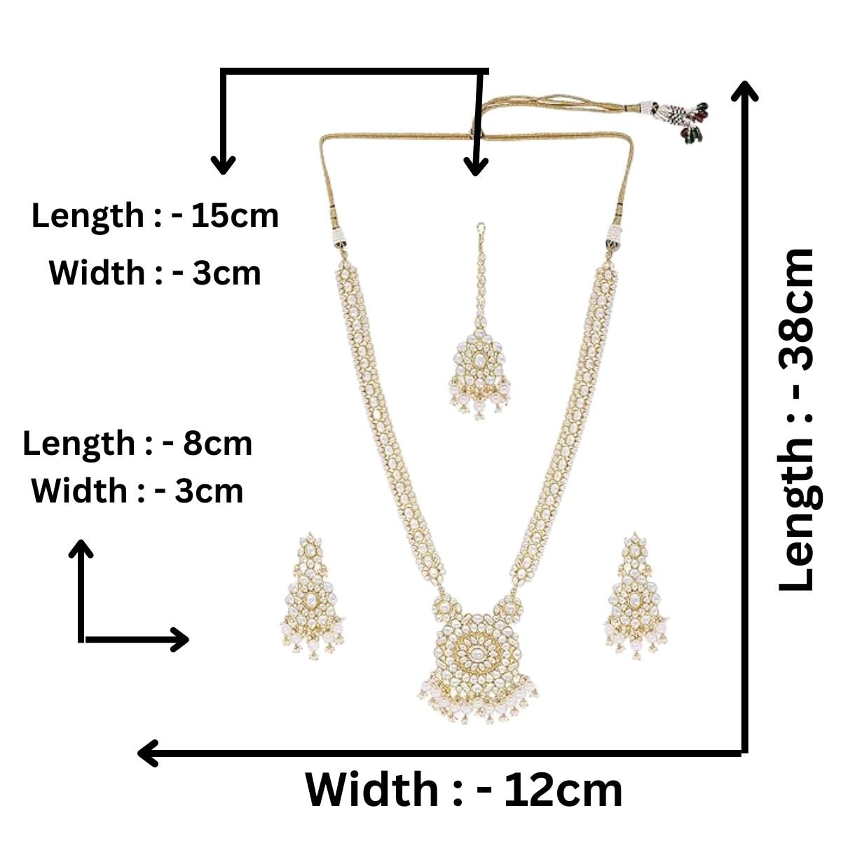 ACCESSHER Traditional Gold Plated Premium Pachi Kundan and Pearls Embedded Statement Bridal long Necklace Set with Earring and maangtikka for Women and Girls Pack of 1