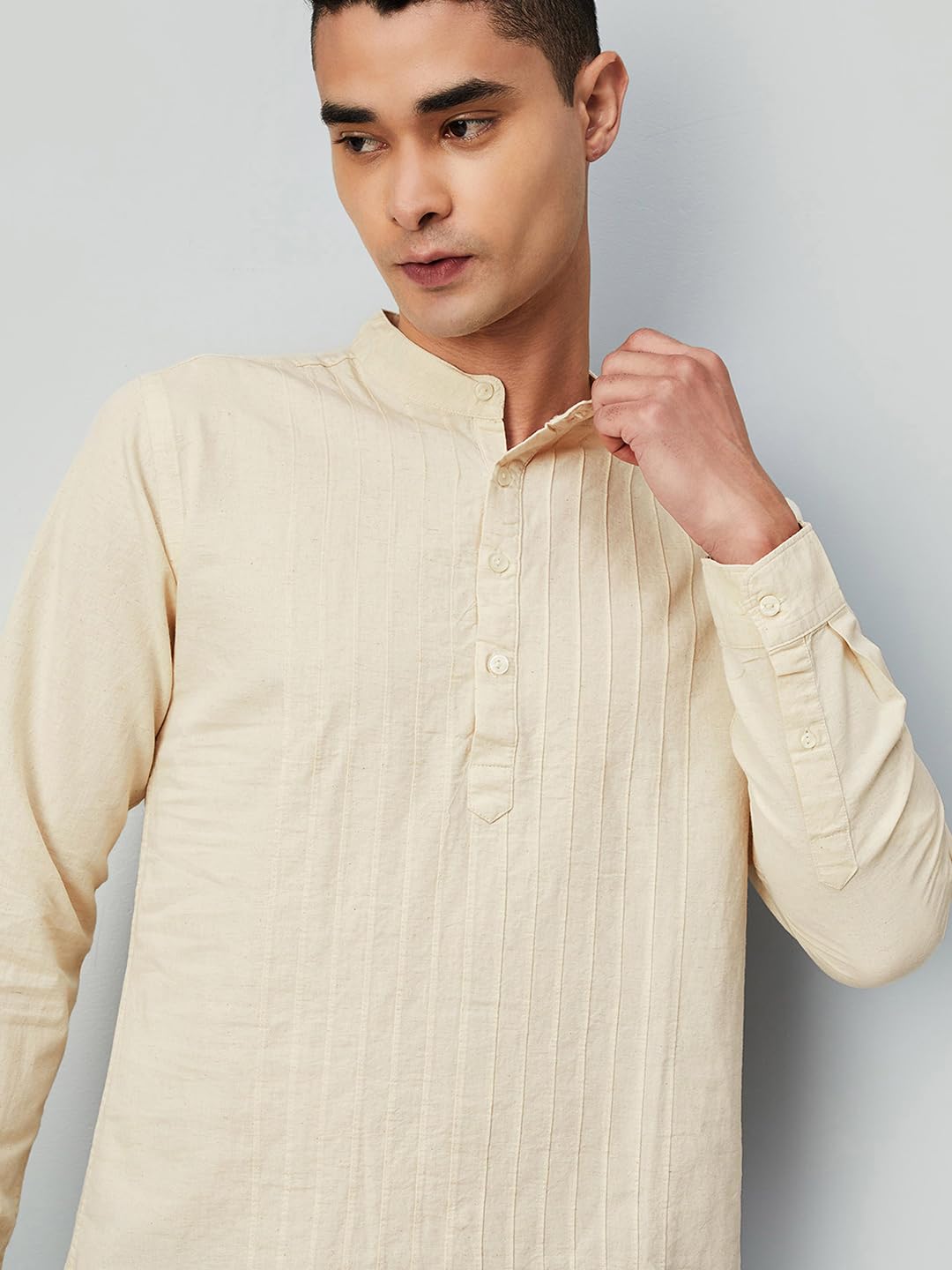 Max Men's Full Sleeves Mandarin Collar Solid Slim Fit Cotton Kurta