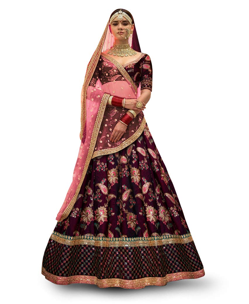 Zeel Clothing Women's Silk Semi stitched Lehenga Choli (7034_Purple_Free Size)