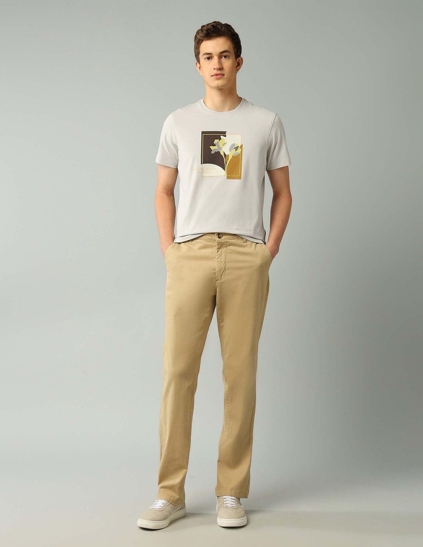 Arrow New York Men's Regular Fit T-Shirt (ANAJTS3114_Stone