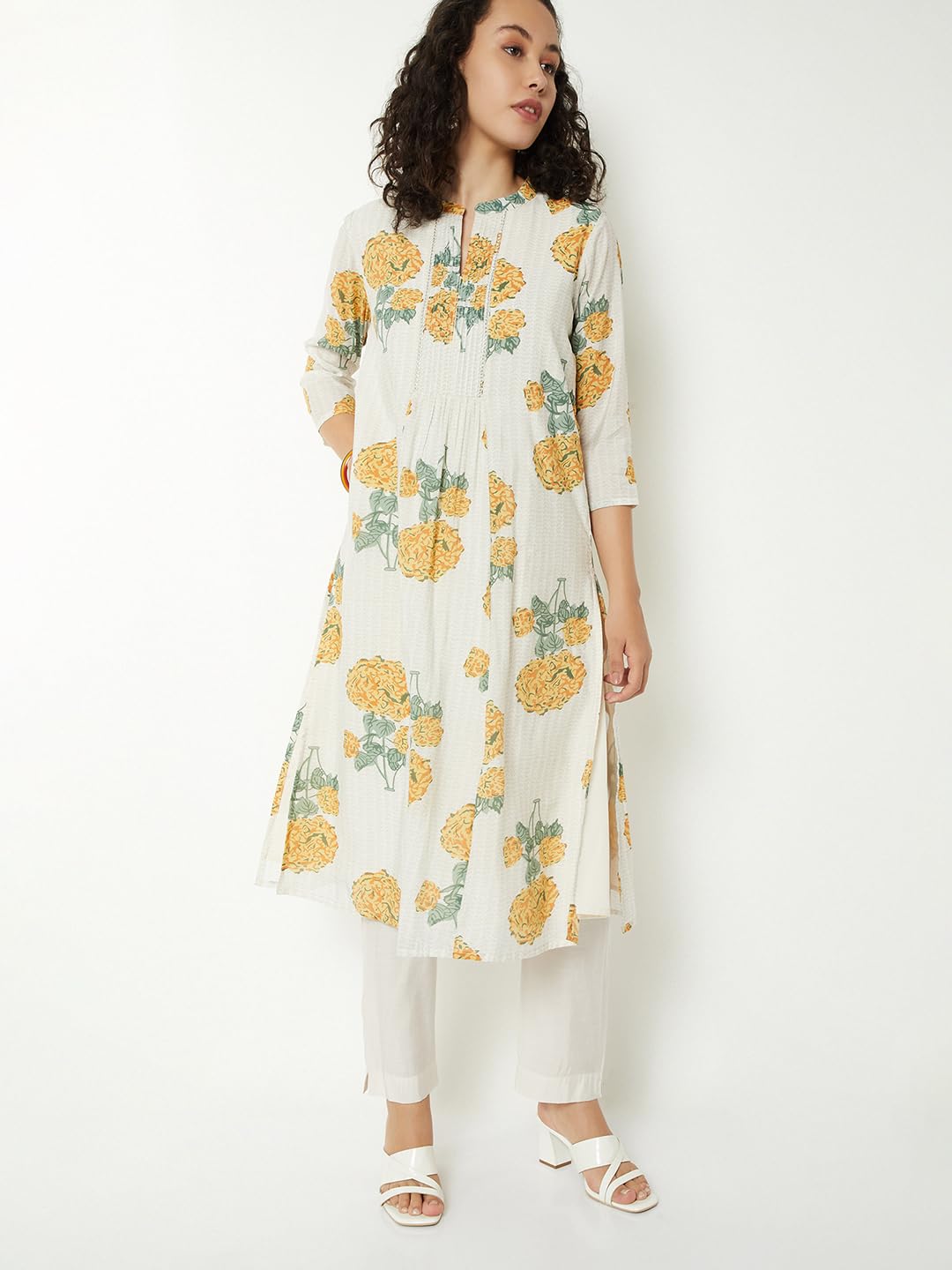 Max Women Floral Print A-Line Kurta Set (Off White_XXL)