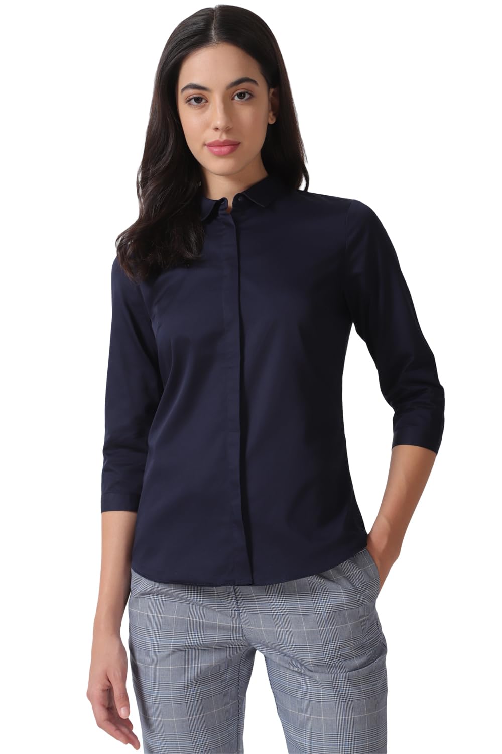 Van Heusen Women's Regular Fit Solid 3/4 Sleeve Cotton Rich Formal Shirt