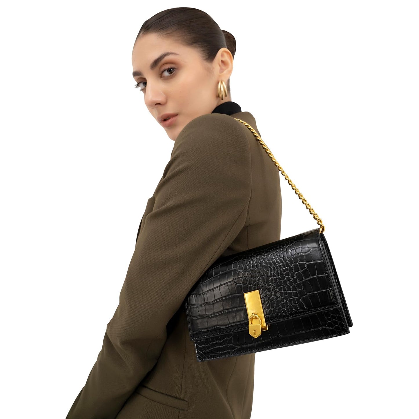 Miraggio Croc-Textured Mila Shoulder Clutch for Women