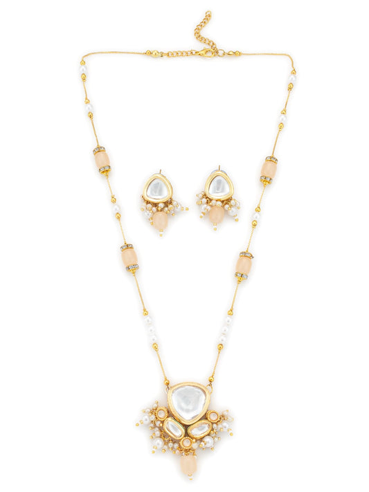 BEVOGUE Designer Bridal Jewellery Set for Women | Kundan Inspired Necklace & Earrings in Gold Plated Brass with Pearl Accents | Traditional Combo | Ideal Wedding Gift (NK4765)