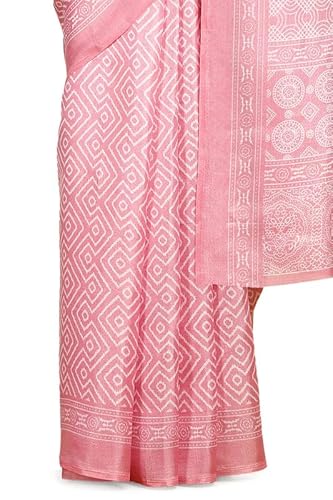 Soch Womens Pink Art Silk Geometric Print Saree