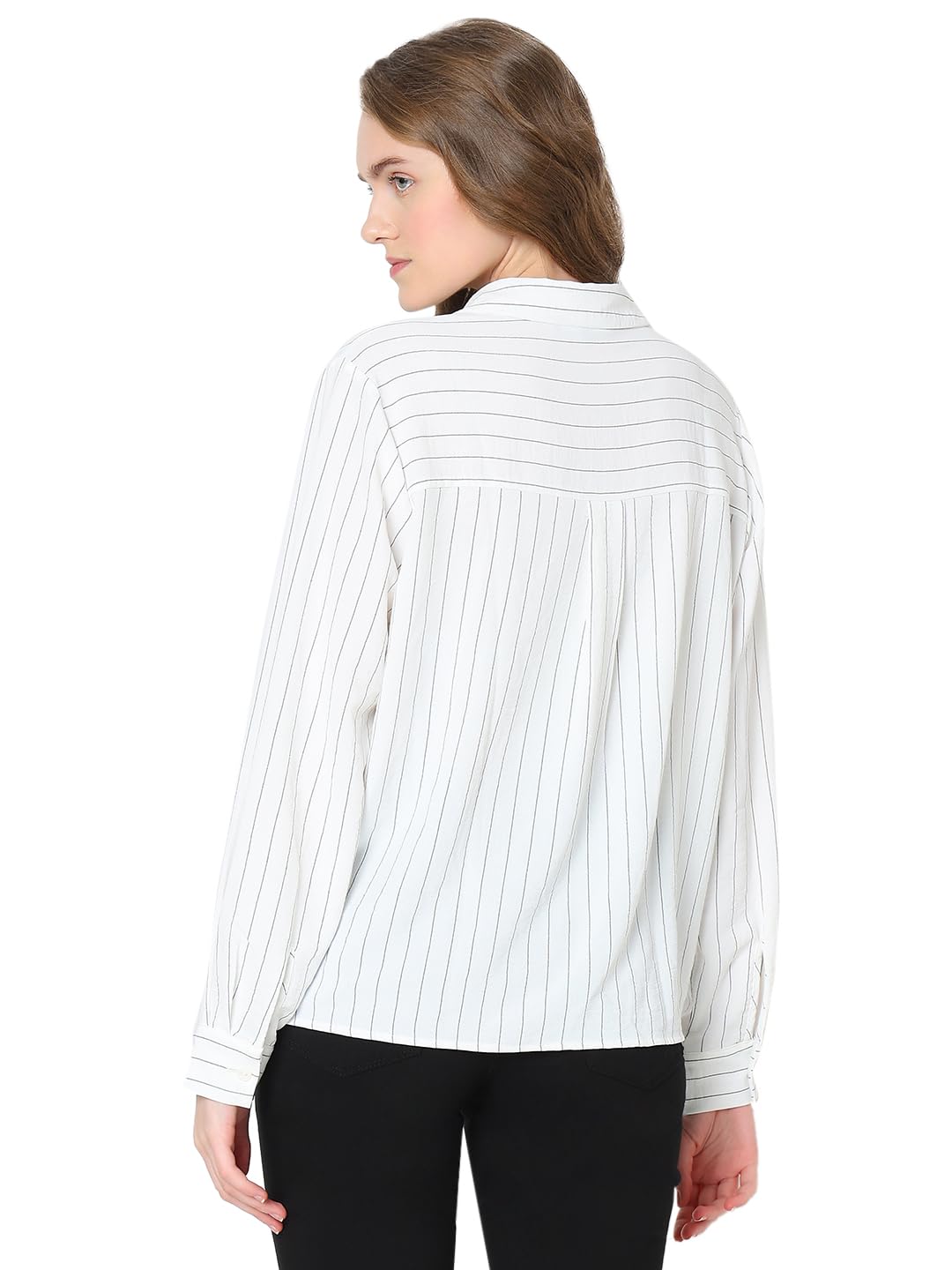 VERO MODA Women Striped White Polyester Regular Fit Shirt