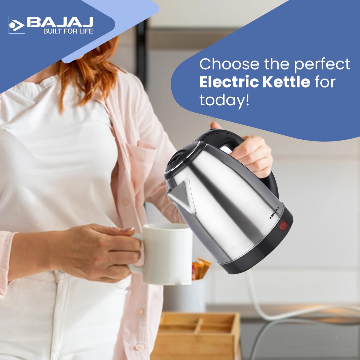 Bajaj KTX 1.8 Litre DLX Electric Kettle | 1350 Watts Kettle with Stainless Steel Body | Cordless Operation | Auto Shut-off Mechanism | 2-Yr Warranty 【Black】