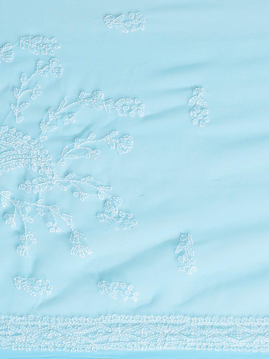 Ada Lucknowi Chikankari Hand Embroidered Women's Blue Georgette Saree with Unstitched Blouse A130227