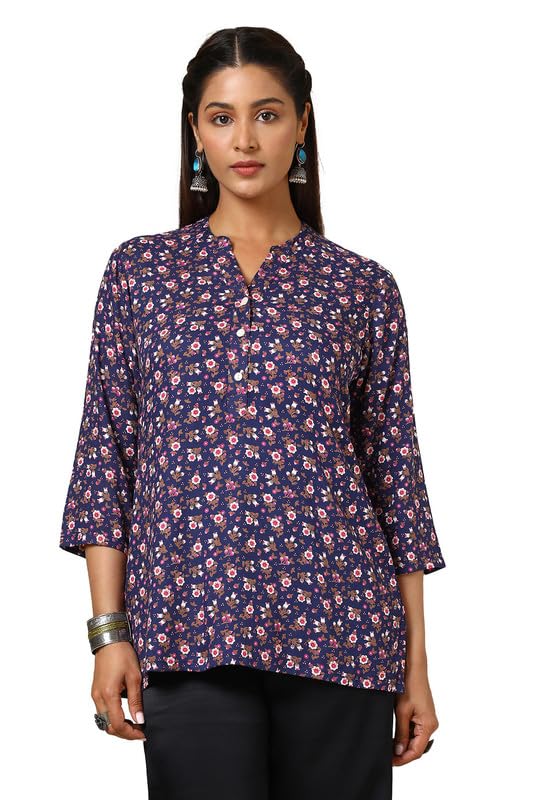 Soch Womens Navy Blue Rayon Floral Print Tunic
