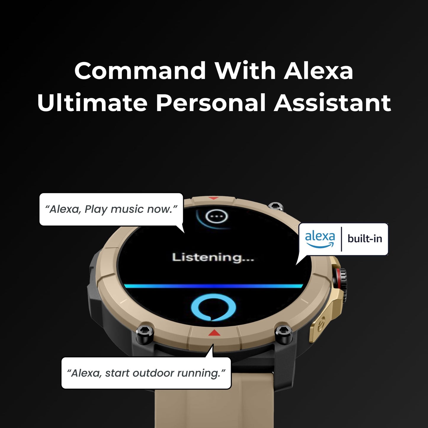 Smart Goat Latest Rugged & Sporty Smart Watch with Alexa, Bluetooth Calling,1.38" HD Display, Touch Screen, 100+ Sports Modes, Waterproof, SpO2, Sleep Monitor, Fitness Tracker,(Golden Ecru)