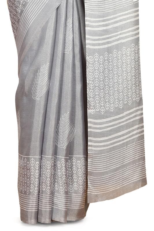 Soch Womens Grey Art Silk Botanical Print Saree