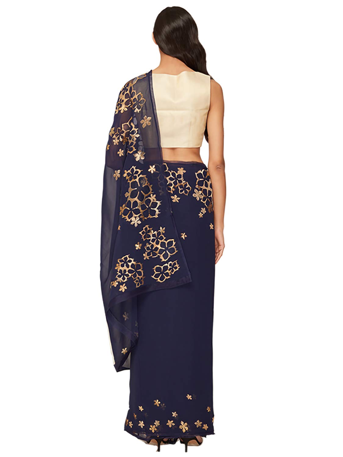 SATYAPAUL Women's Georgette Saree With Blouse Piece (8907544987052_Blue)