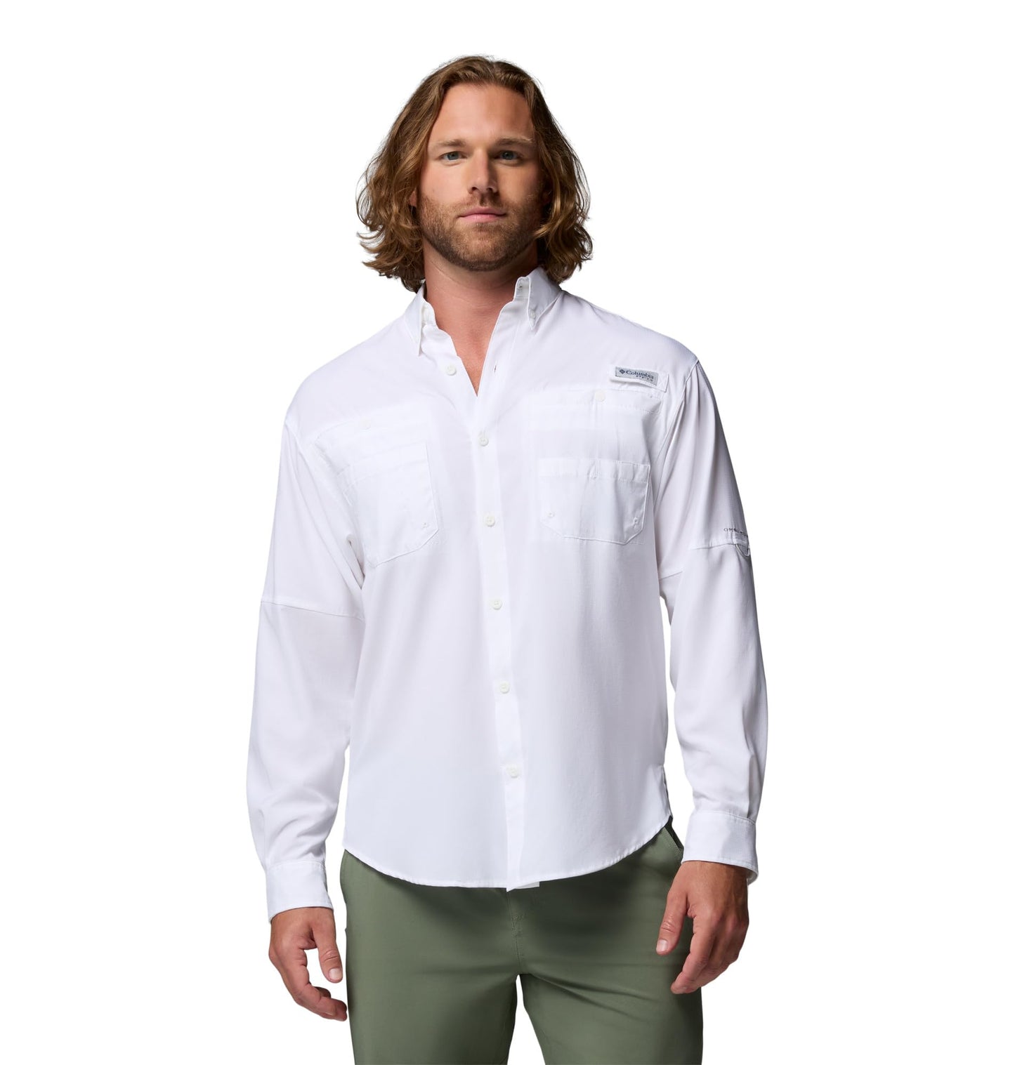Columbia Men's Plain Loose Fit Synthetic Casual Shirt (FM7253-100_White_Large)