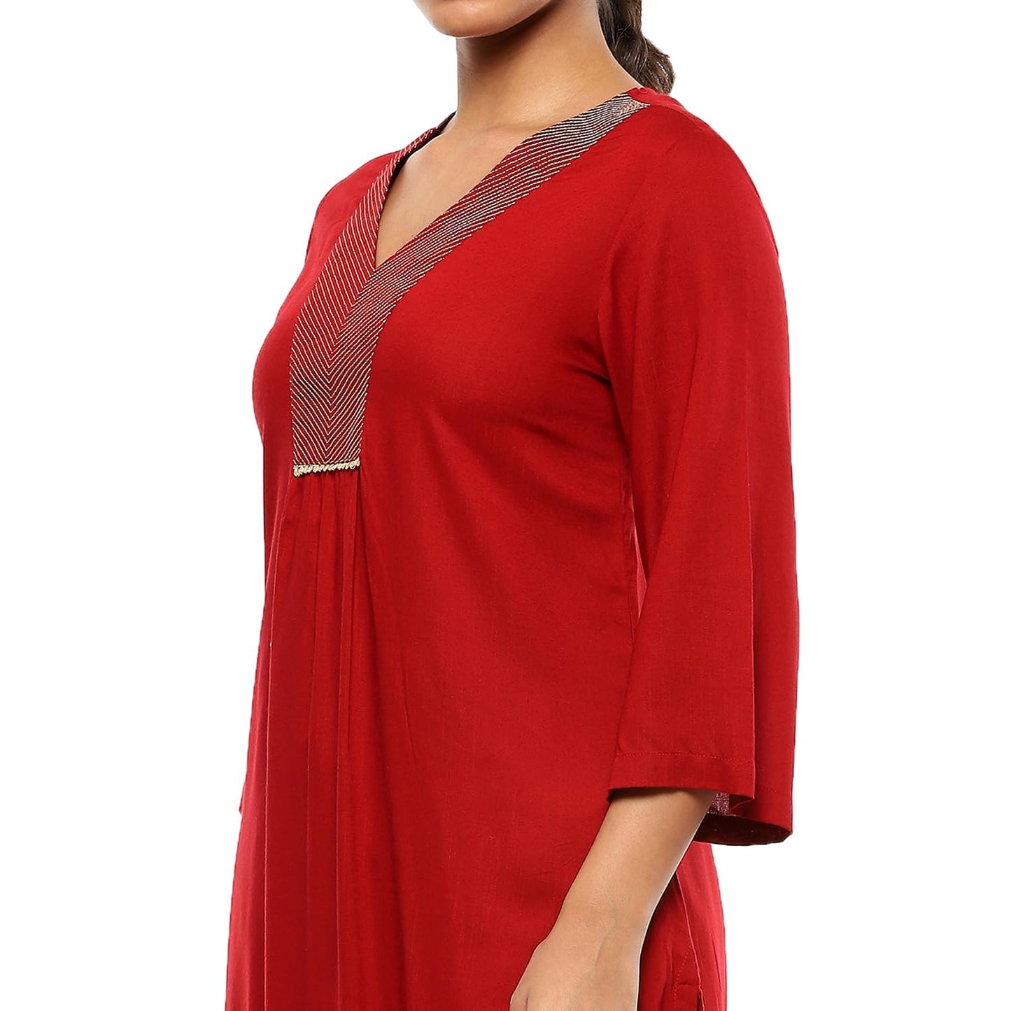 BIBA Women's Red Rayon Straight Kurta_46