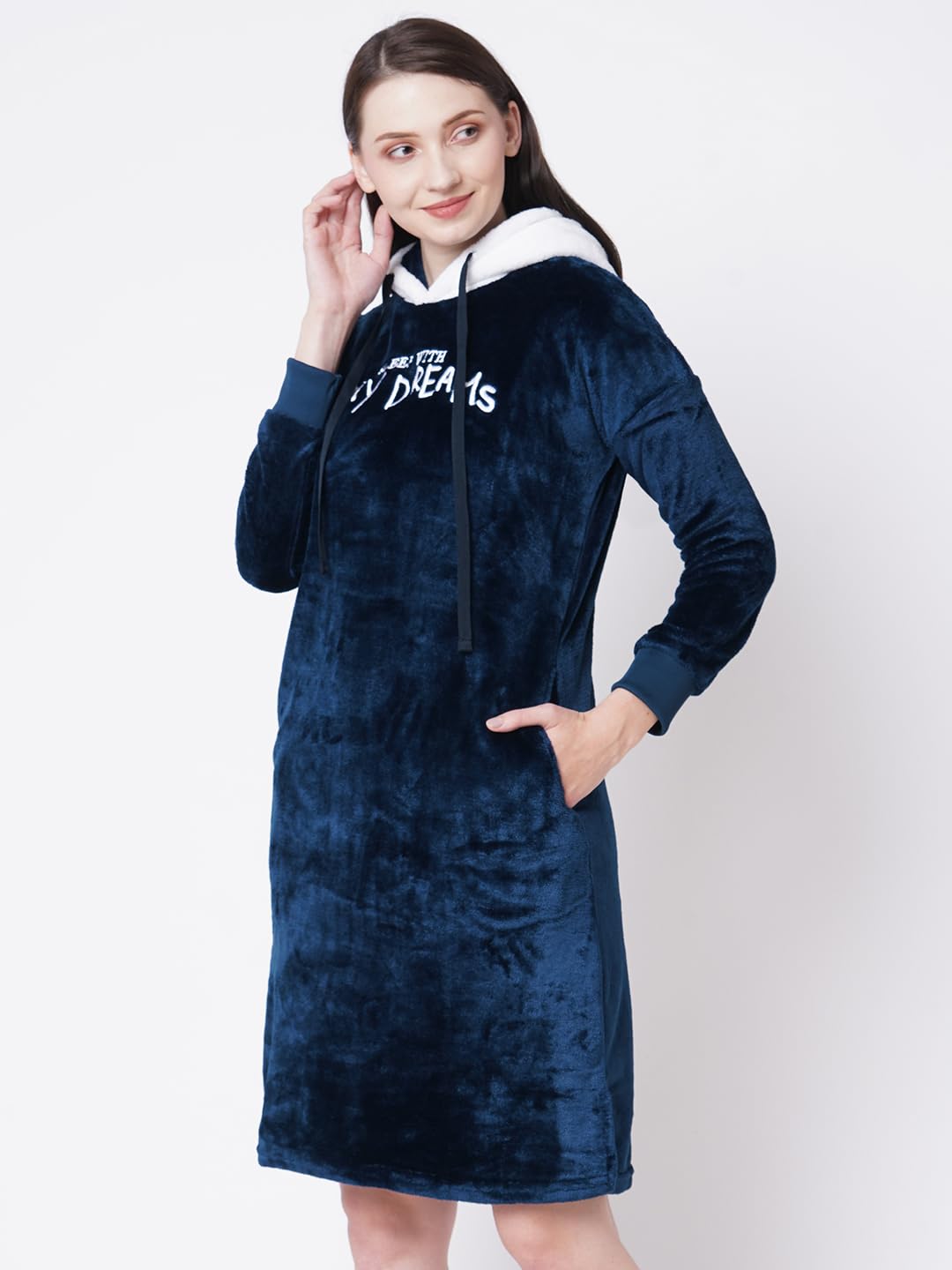 Sweet Dreams Women's Polyester Casual Nightgown (2403GVCO_English Navy_M)