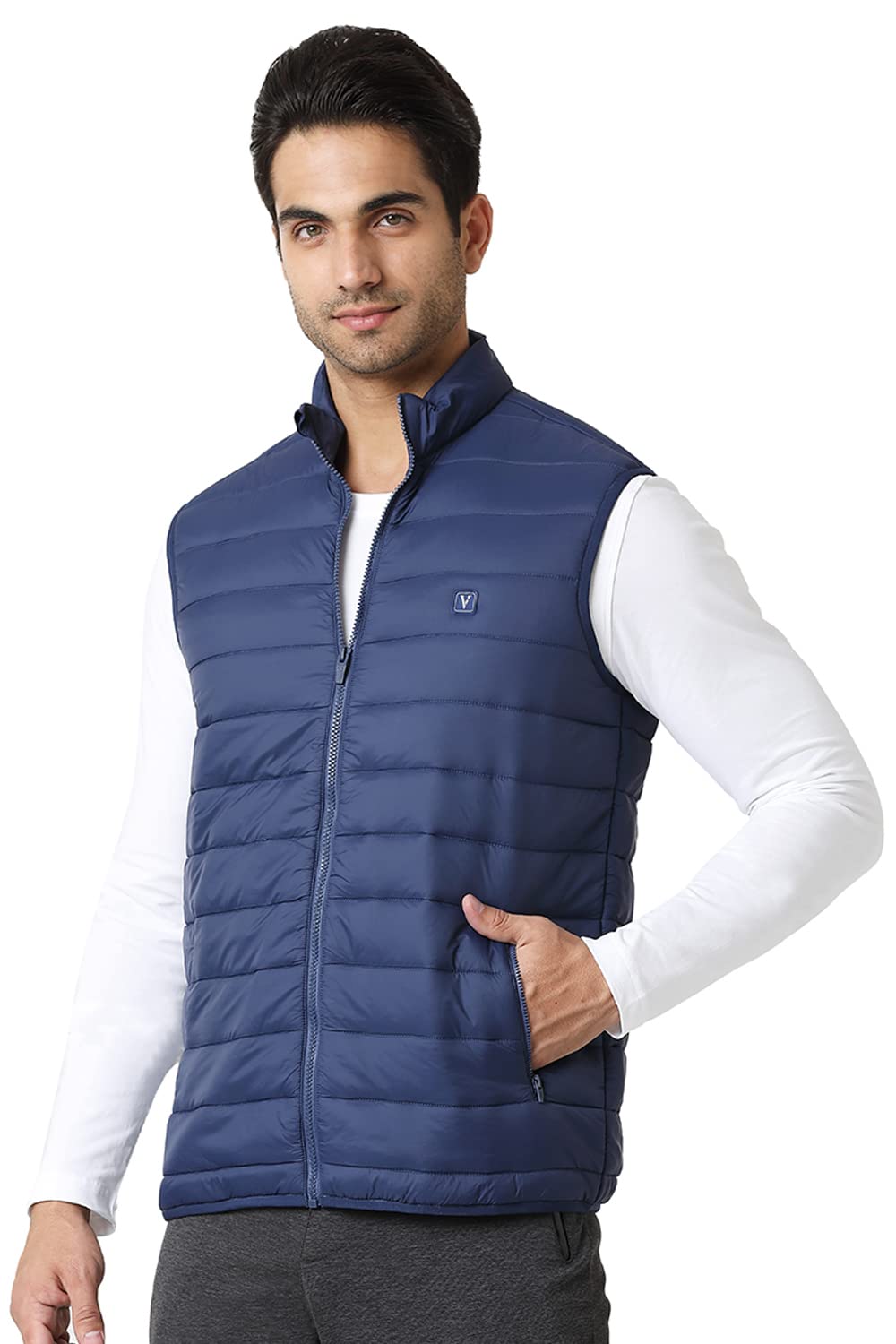 Van Heusen Athleisure Men Woven Jacket - 100% Nylon - Extra Warm, High Neck, Zip Front, Sleeveless_80005_Navy_L