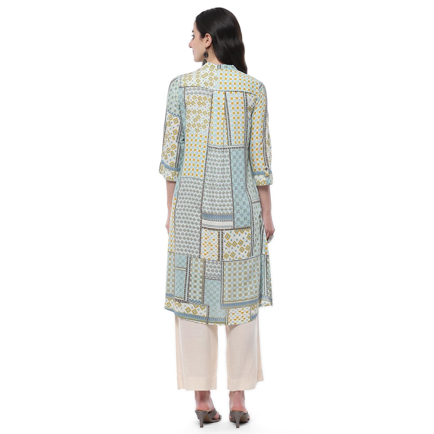 BIBA Women Rayon Printed Straight Regular Fit Kurta Mix and Match(Azul Collection20485_Teal_36)