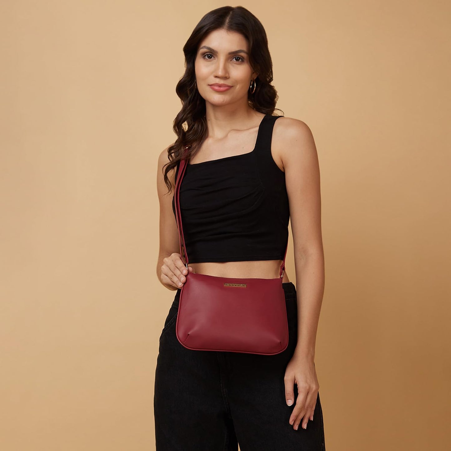 Caprese Rohde Sling Small Maroon Bag for Women|Adjustable Strap for Comfortable Wear|Stylish,Versatile Crossbody Bag for Everyday Use, Travel, and Special Occasions