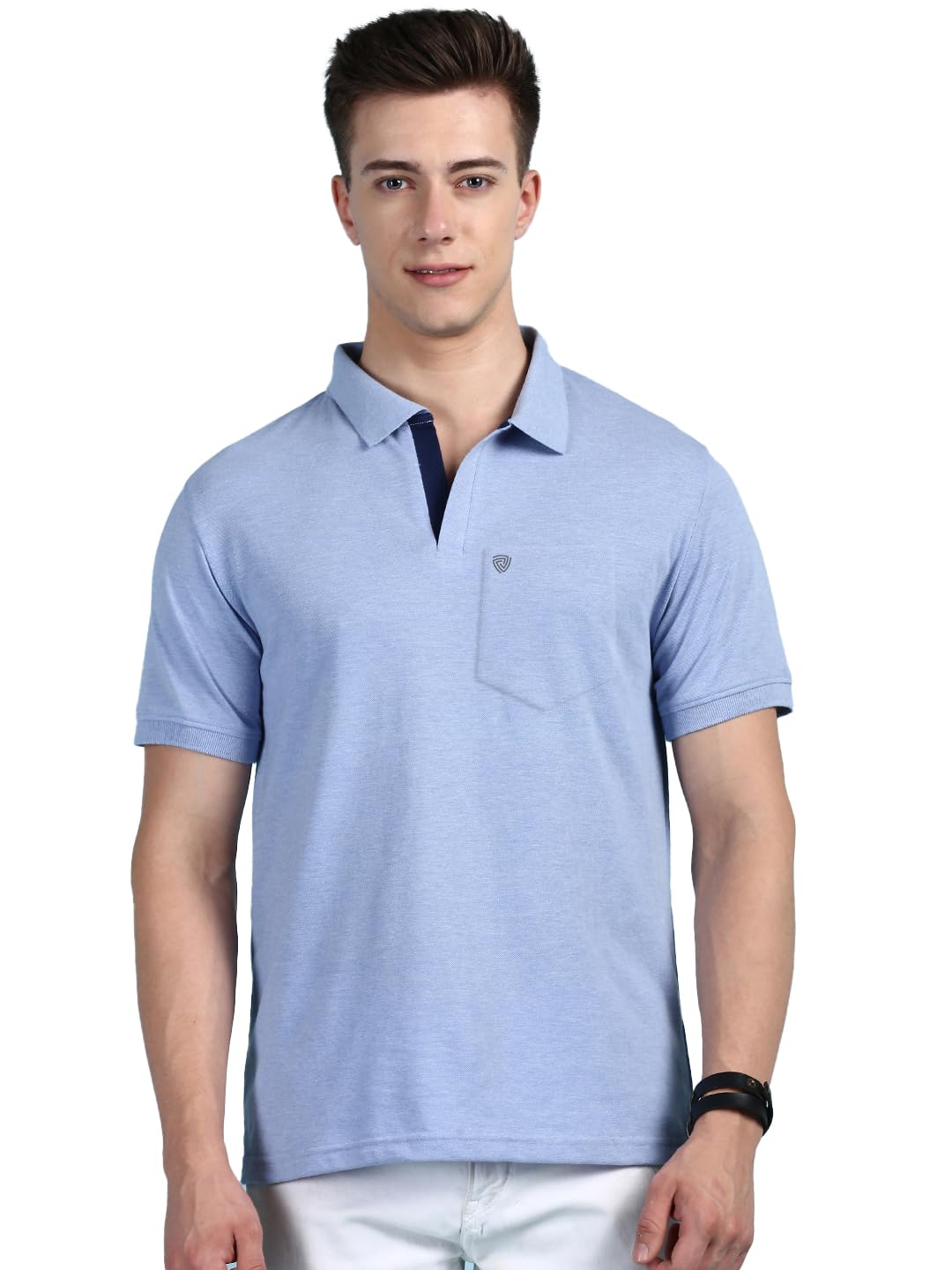Lux Cozi Men's Half Sleeve Soild Casual T-Shirt with Chest Pocket_COZI_2122_OXBLU_2XL_1PC Oxford Blue