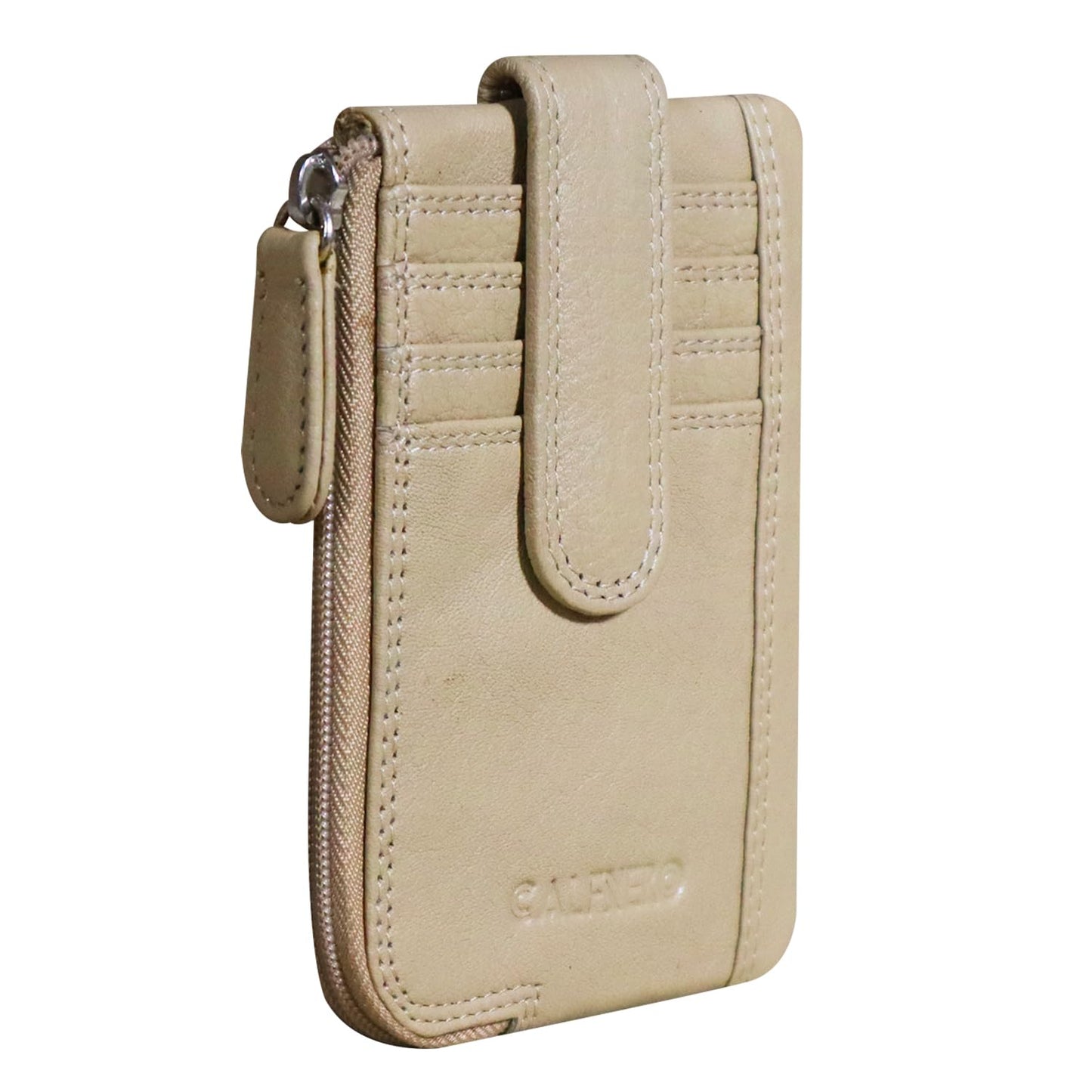 Calfnero Leather Men's Card Case (Beige)