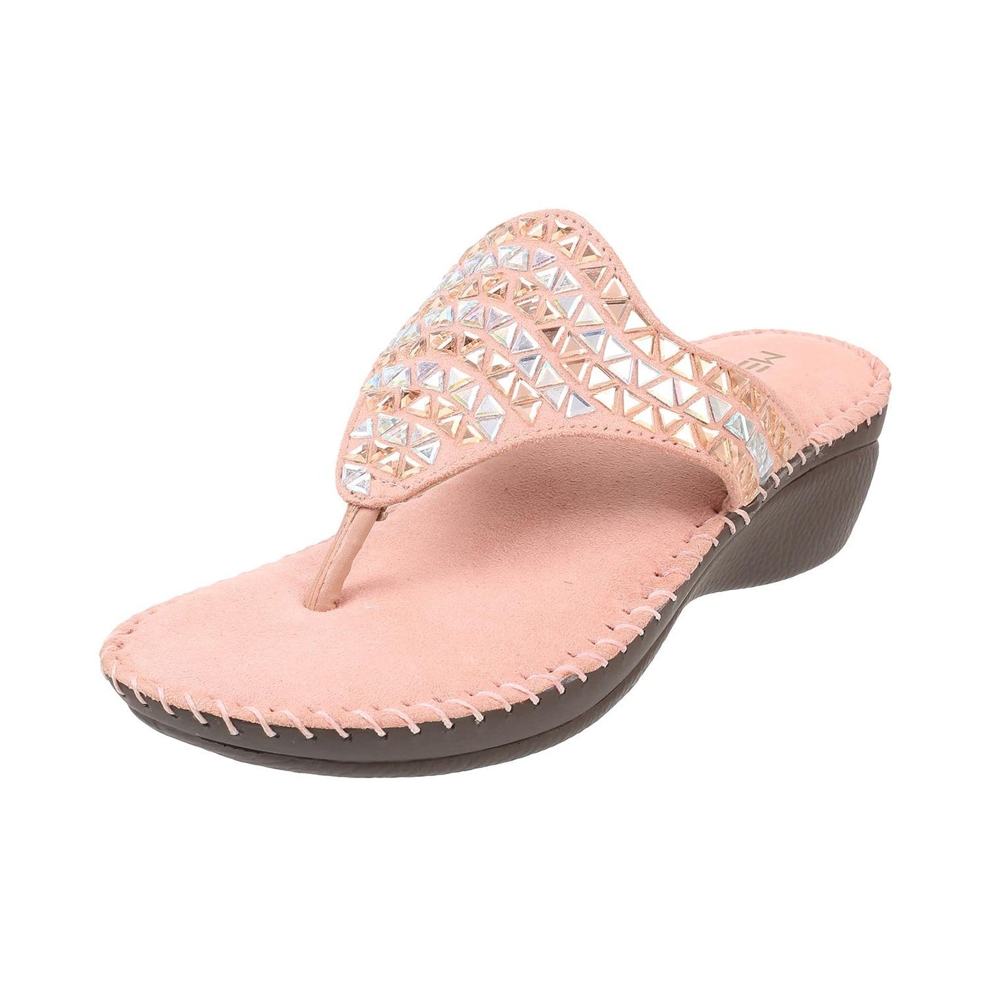 Metro Women's Pink Embellished Faux Leather Comfy Fashion Sandals