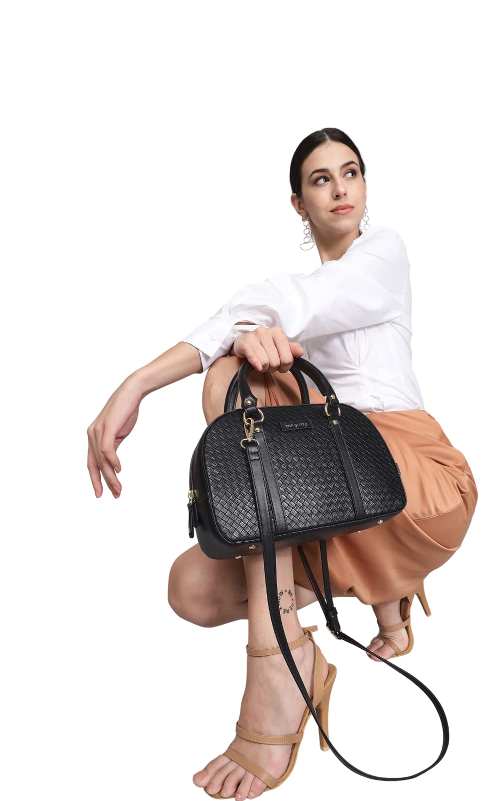 The Gusto Womens Vegan Leather Bowler Sling Bag|Ladies Stylish Cross Body Sling Bag- Black