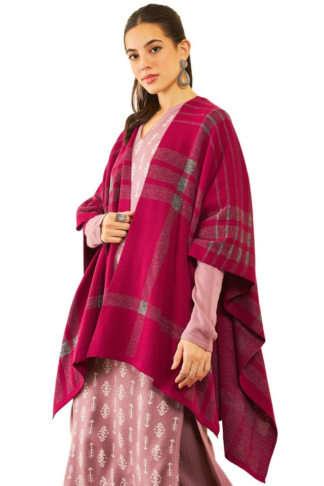 Soch Womens Wine Acrylic Woven Design Winter Shrug