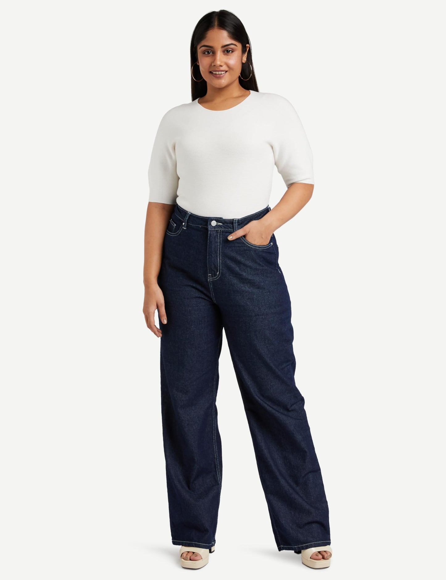 Amazon Brand - Symbol Women's Baggy Wide Leg Jeans (High Rise | Full Length) (JNS-07 Cont_Dark Blue_38)