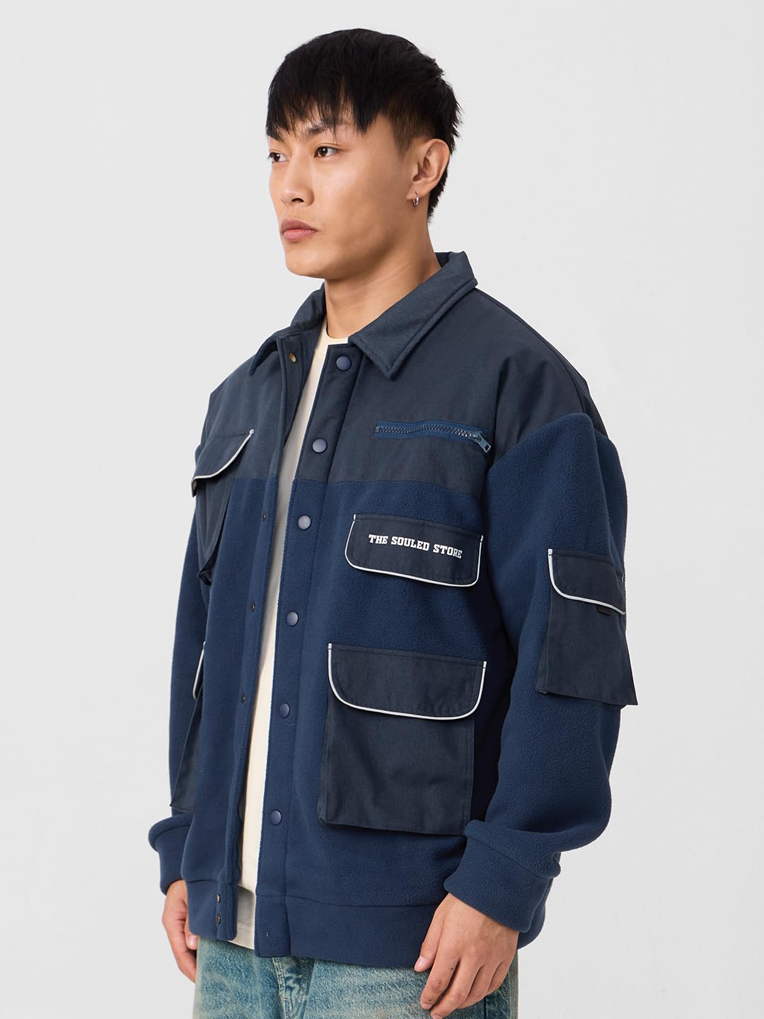 The Souled Store Originals : Blue Shadow Long Sleeve Button Front Jackets for Men and Boys