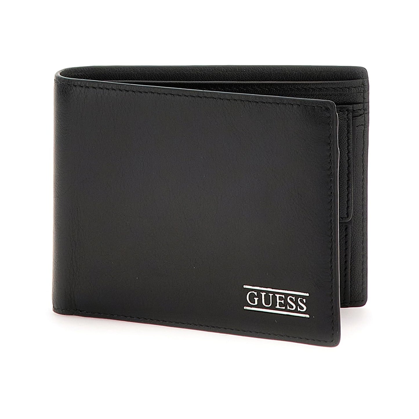 GUESS Black Solid Leather New Boston Bi-Fold Wallets