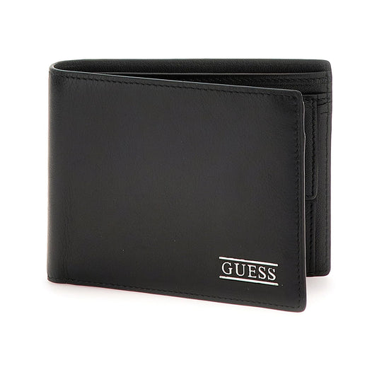 GUESS Black Solid Leather New Boston Bi-Fold Wallets
