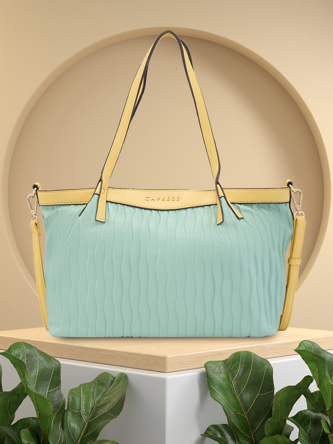 Caprese Shyla Satchel, Mint-Large | Sleek Solid Designed Shoulder Bag for Women with Adjustable Sling Strap | Spacious Compartments | Perfect for Casual/Party & Daily Use