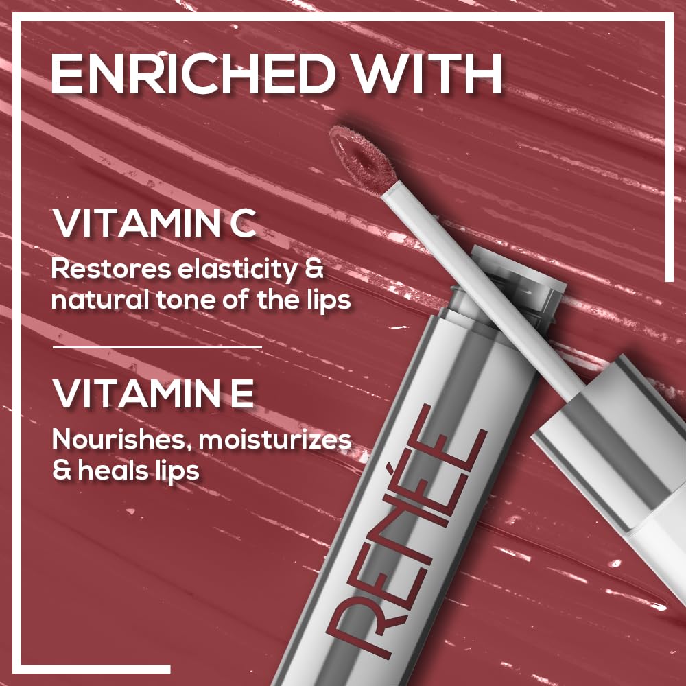 RENEE Gloss Stay Transfer Proof Glossy Liquid Lip Color - Nude Sia | High Pigment | Super Glossy | Smudge-Proof | Waterproof | 12H Stay | Enriched with Vitamin E & C | 3.5ml