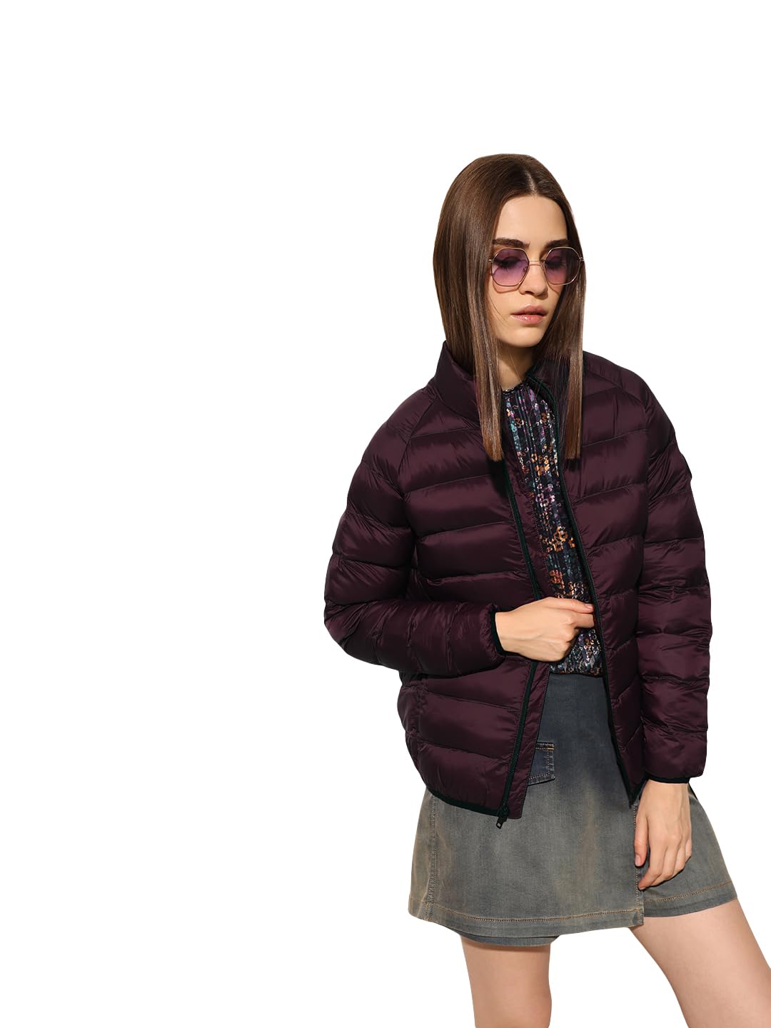 ONLY Women's Solid Slim Fit Maroon Jacket