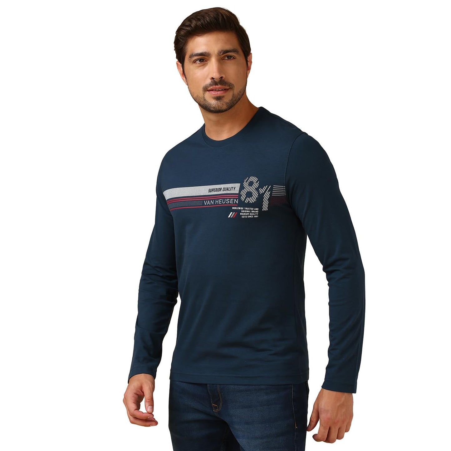 Van Heusen Men's Regular Fit T-Shirt (IHQTS1LDSS60095_Navy_L_Blue