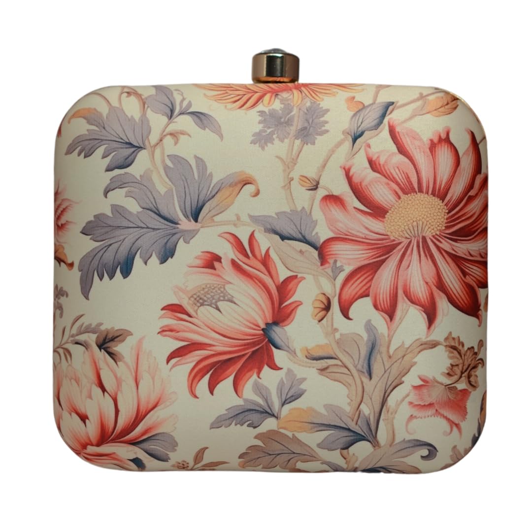 Artklim White Floral Printed Clutch