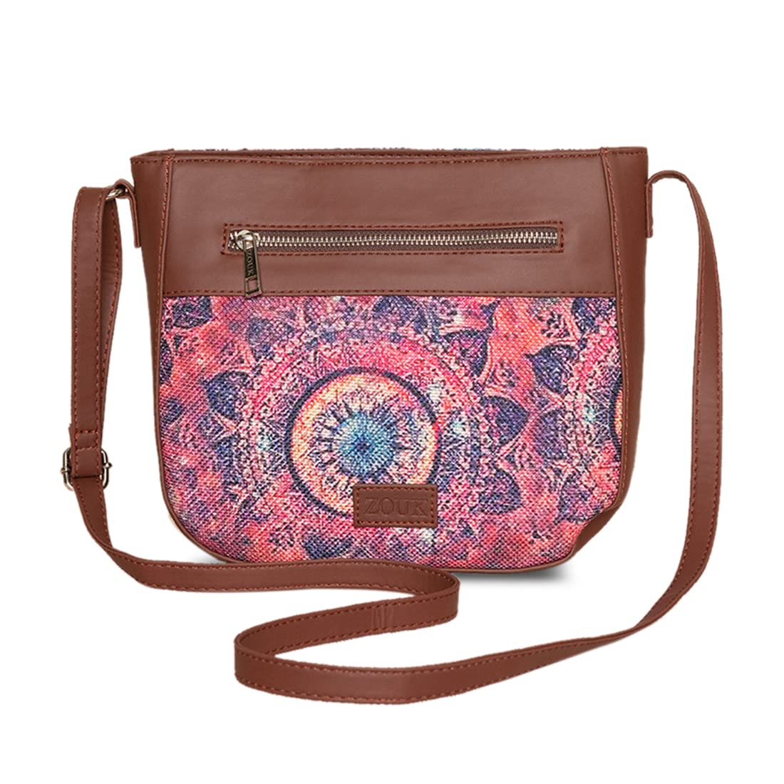 ZOUK Women's Handcrafted Pink Chakra Printed U Shaped Sling Bag