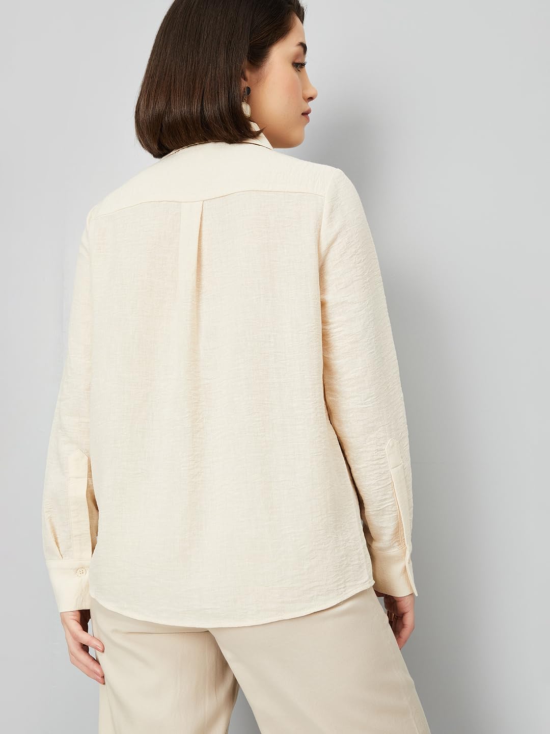 Max Women Lace Yoke Shirt, Beige, XS