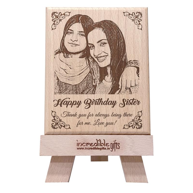 Incredible Gifts India GFTBX Personalized Engraved Wooden Photo Frame For Sister (5X4 Inches, Wood), Tabletop Rectangular
