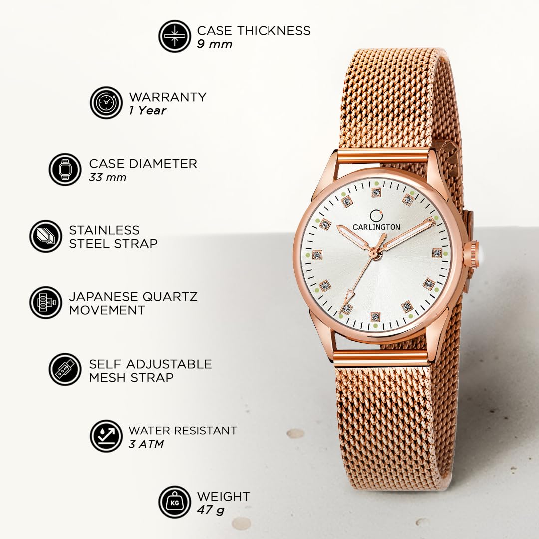 Carlington Metal Women Analog Dial Watch (Multicolour), Gold Band