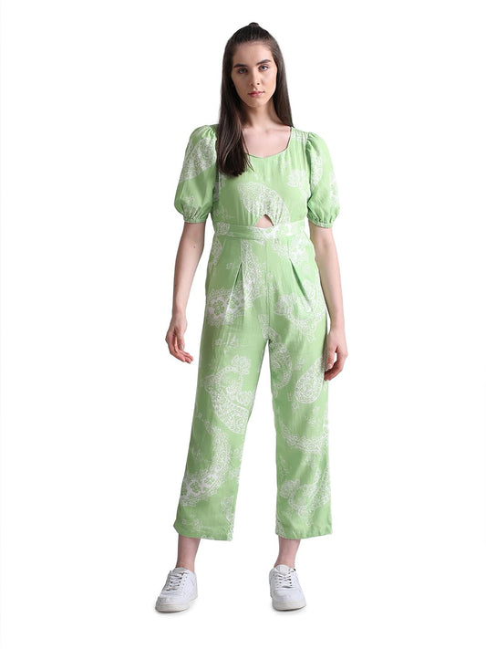 Only Women's Rayon Blend Regular Fit Green Jumpsuit_Large