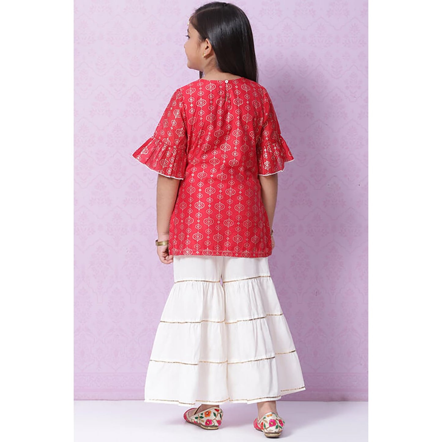 BIBA Girls Polyester Flared Printed Suit Set(KW5065E_11_Red)