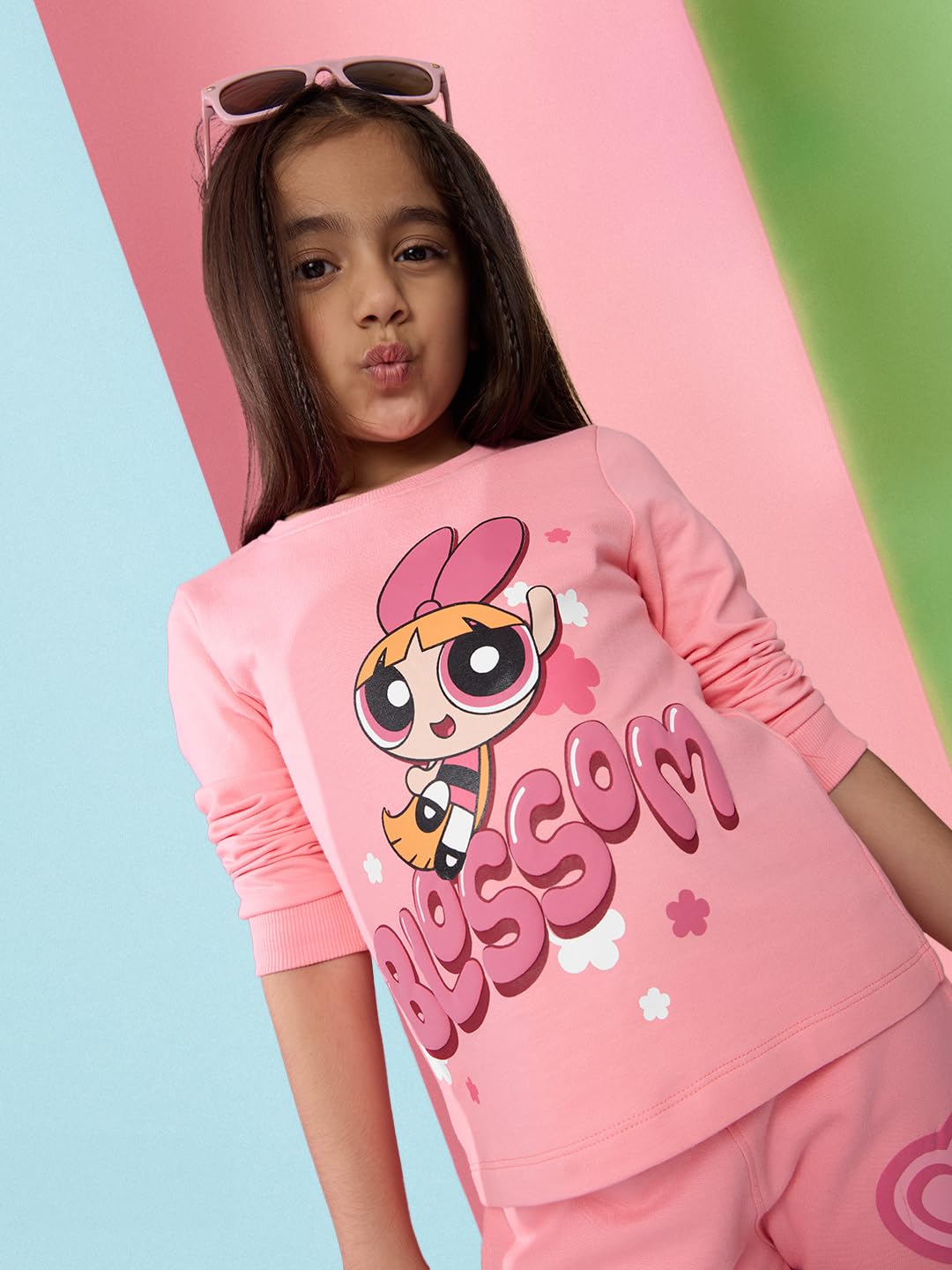 The Souled Store Official Powerpuff Girls: Girl Power Blossom Girls Pink Graphic Printed Regular Fit Cotton Full Sleeve T-Shirts