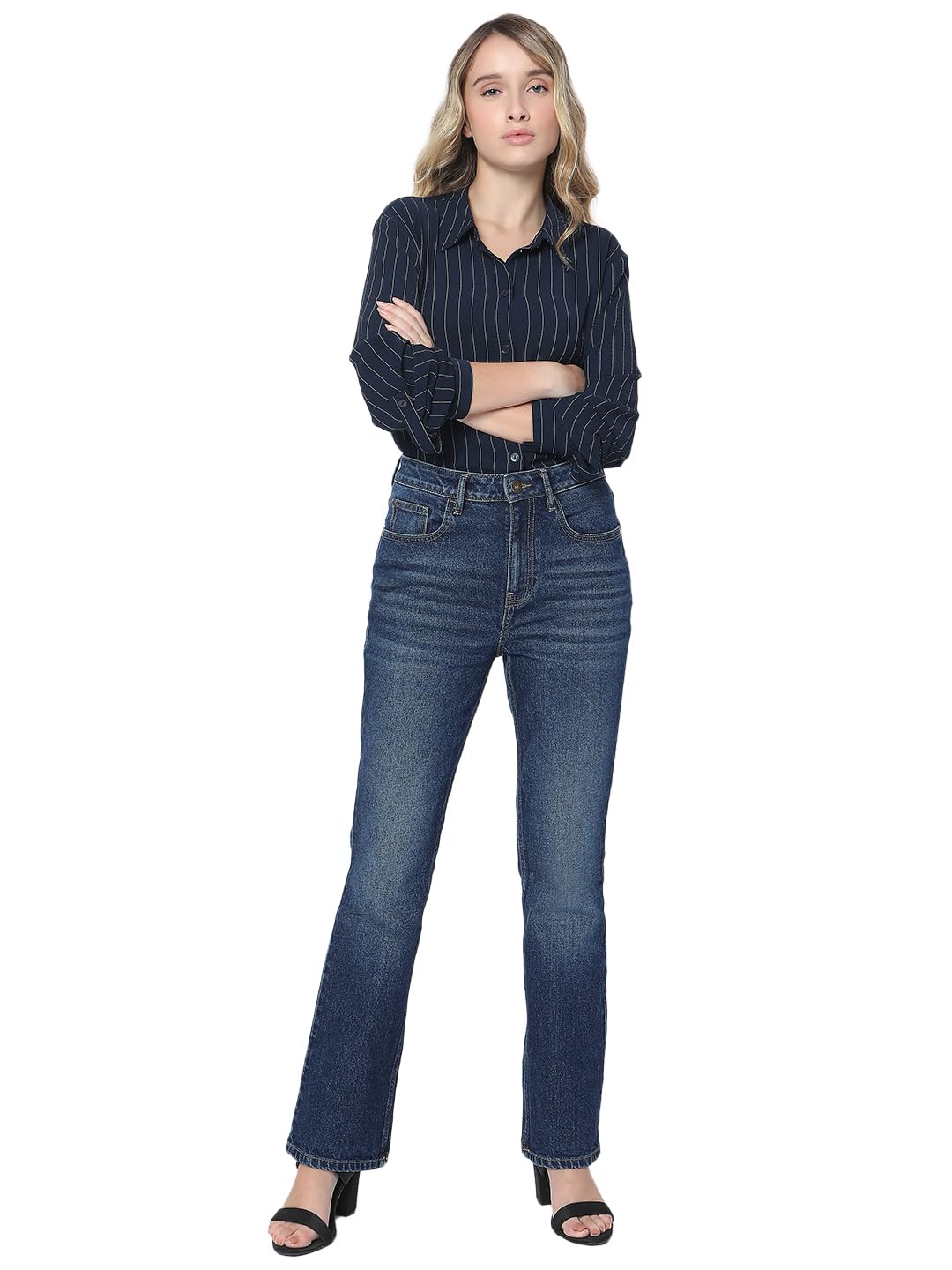 VERO MODA Womens Bootcut High Rise Jeans Medium Blue Denim